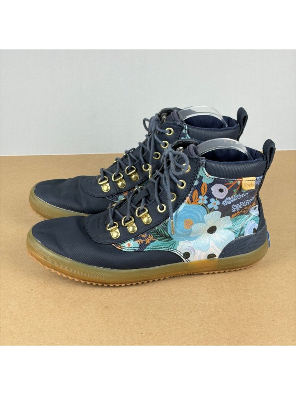 Keds Rifle Paper Company Floral Black Ankle Boots Womens 7.5 Navy Blue Lace Up - Picture 10 of 10